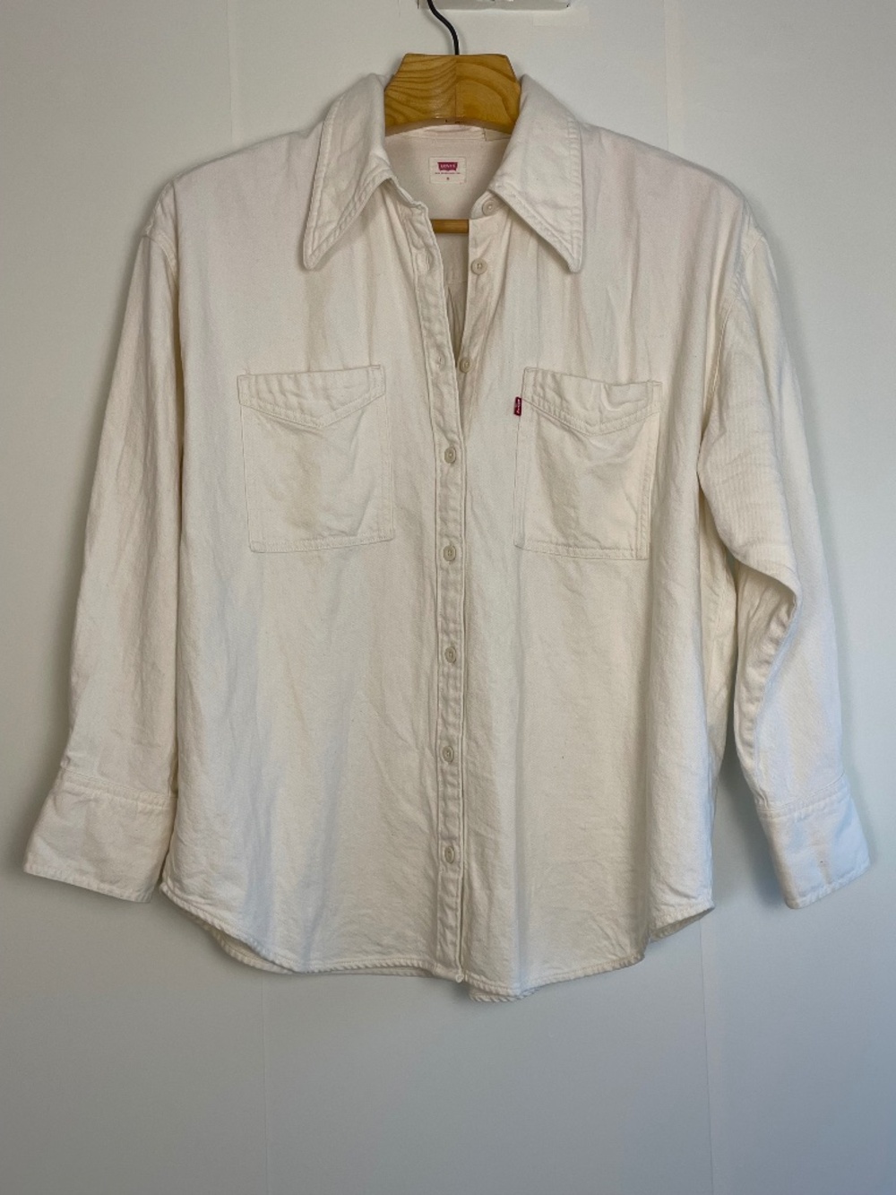 Levi's Men's Cotton Hemp Blend Relaxed Western Work Shirt Cream White Size M